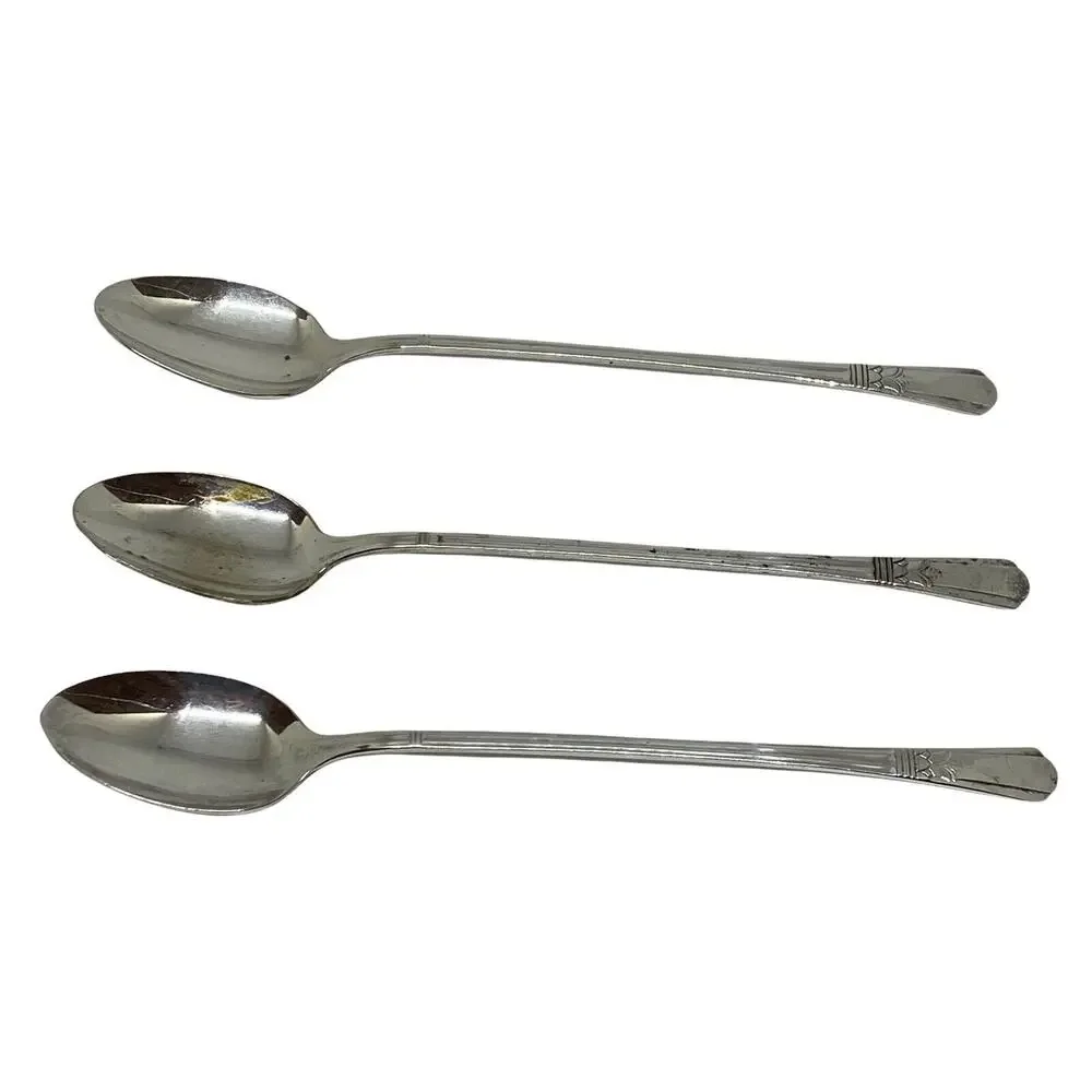 Midcentury Modern 1939 Court Silver Plate 7 5/8” Iced Tea Spoons Set Of Three